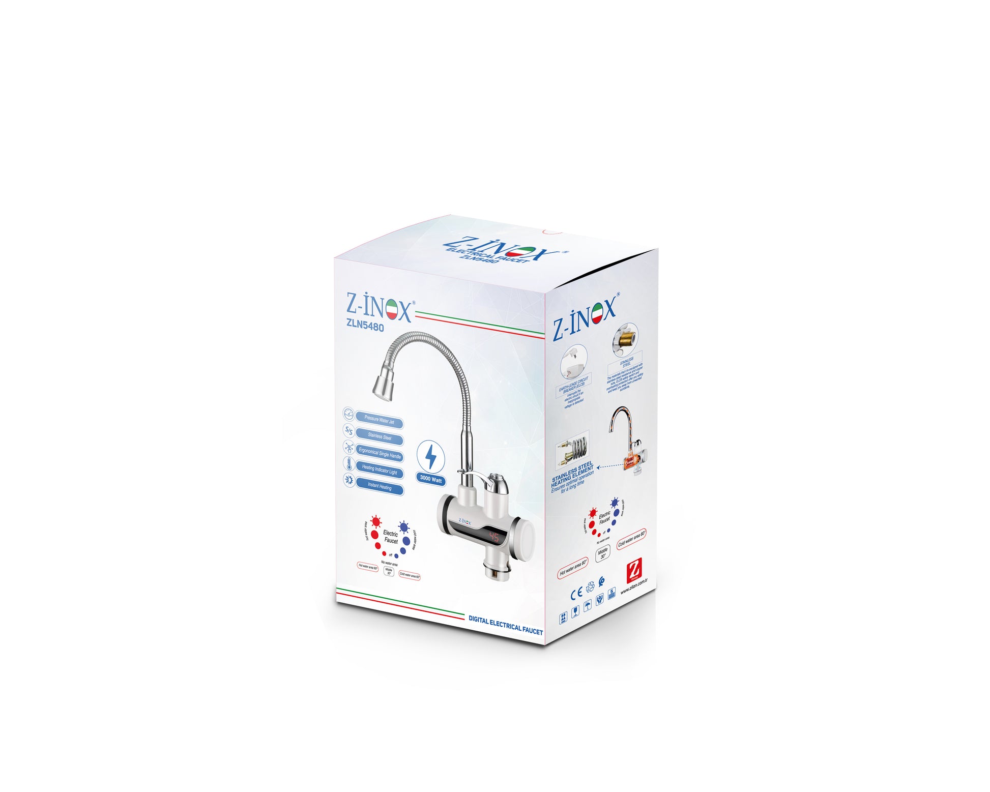 Robinet electric Z-Inox ZLN5480 Alb, incalzire instanta, putere 3000W, inox