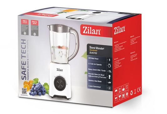 Blender Zilan ZLN-3703, 500W, 1.5L, functie puls- Vas de plastic