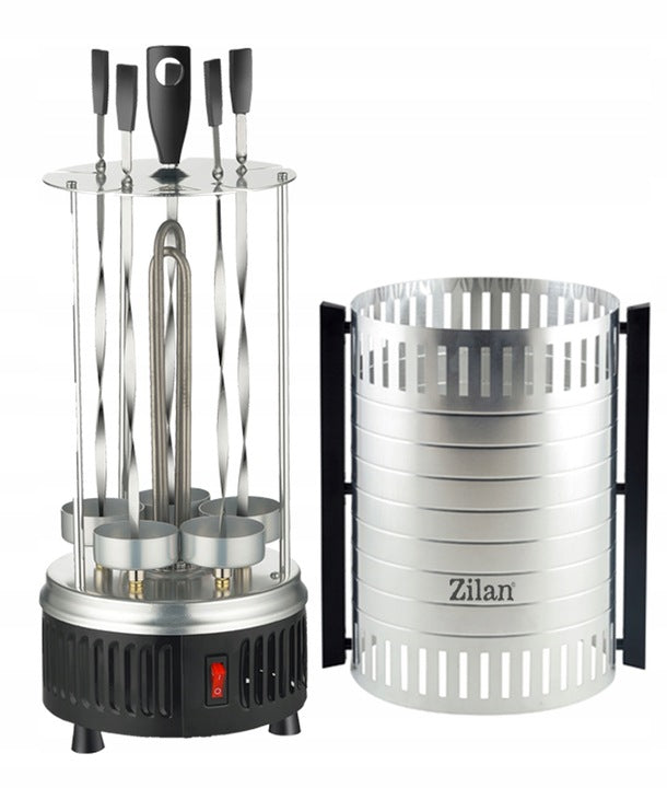 Gratar vertical Zilan ZLN5565 argintiu, putere 900W, rotatie automata, 5 bete pentru frigarui