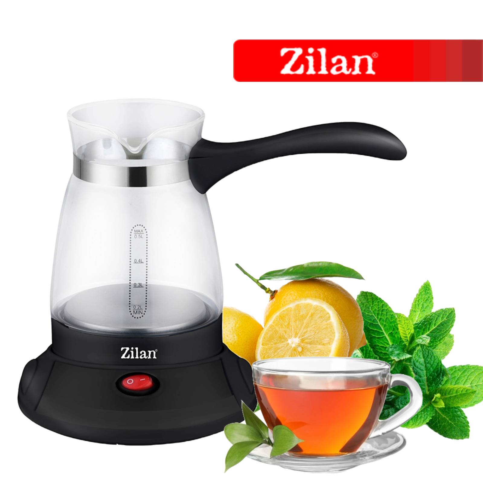 Ibric electric Zilan ZLN4940 Transparent, putere 600W, capacitate 6 cesti, detasabil de baza