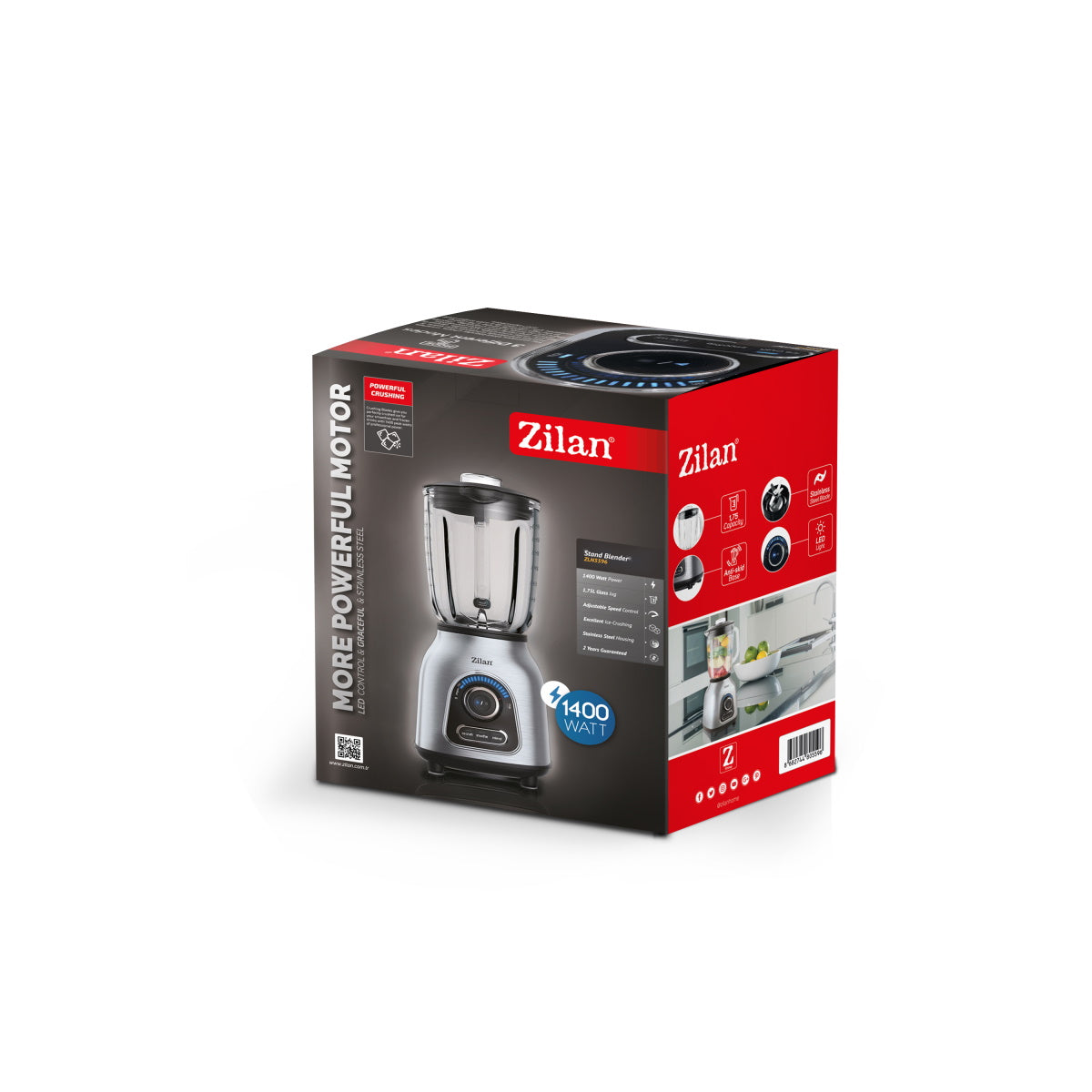 Blender Zilan ZLN5596 Inox, putere 1400 W, capacitate 1.75L, viteza ajustabila