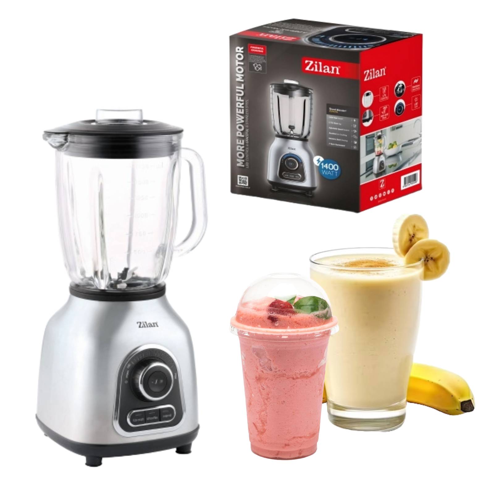 Blender Zilan ZLN5596 Inox, putere 1400 W, capacitate 1.75L, viteza ajustabila