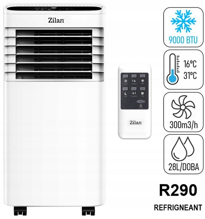 Aer conditionat portabil Zilan ZLN7101 Alb, functie de racire, dezumidificare si ventilatie,9000 btu, filtru detasabil