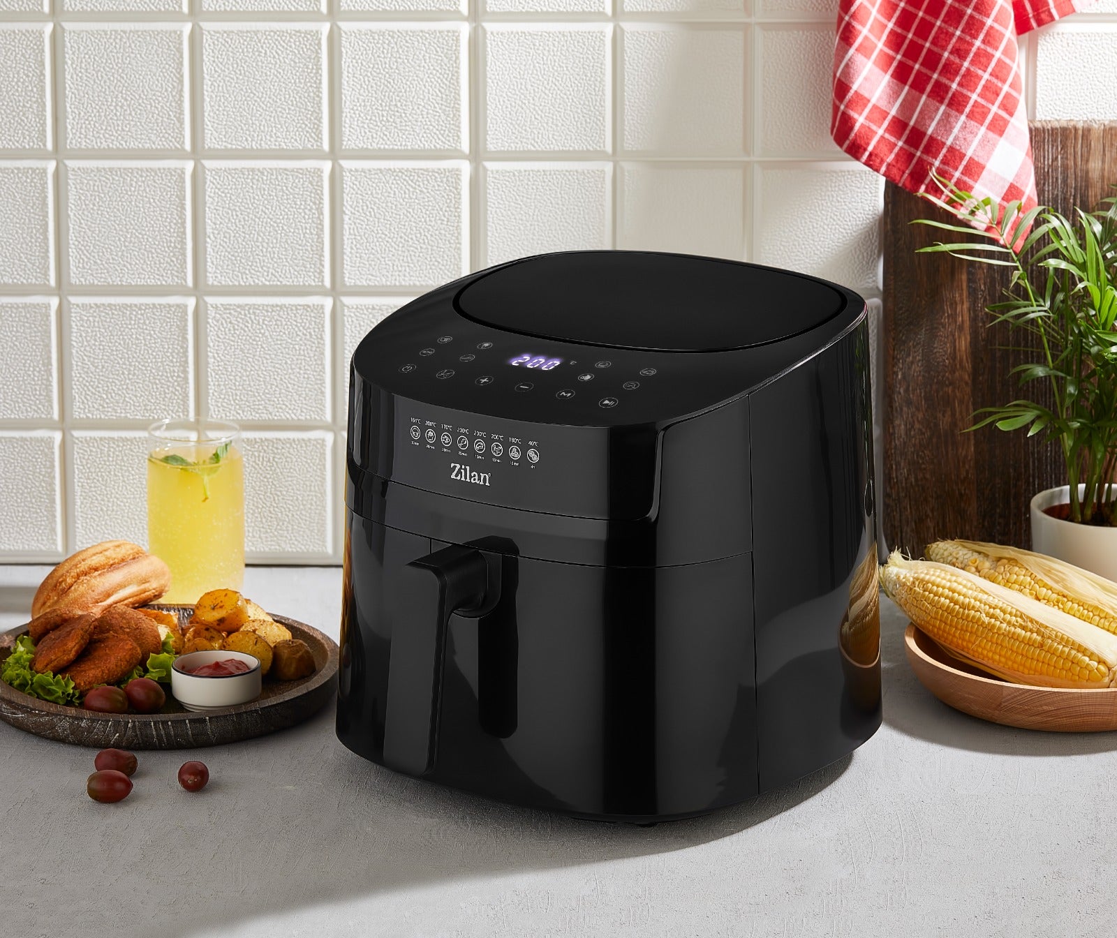 Friteuza cu aer cald Zilan ZLN7999 Negru, putere 1800 W, ecran digital, panou cu comenzi tactile