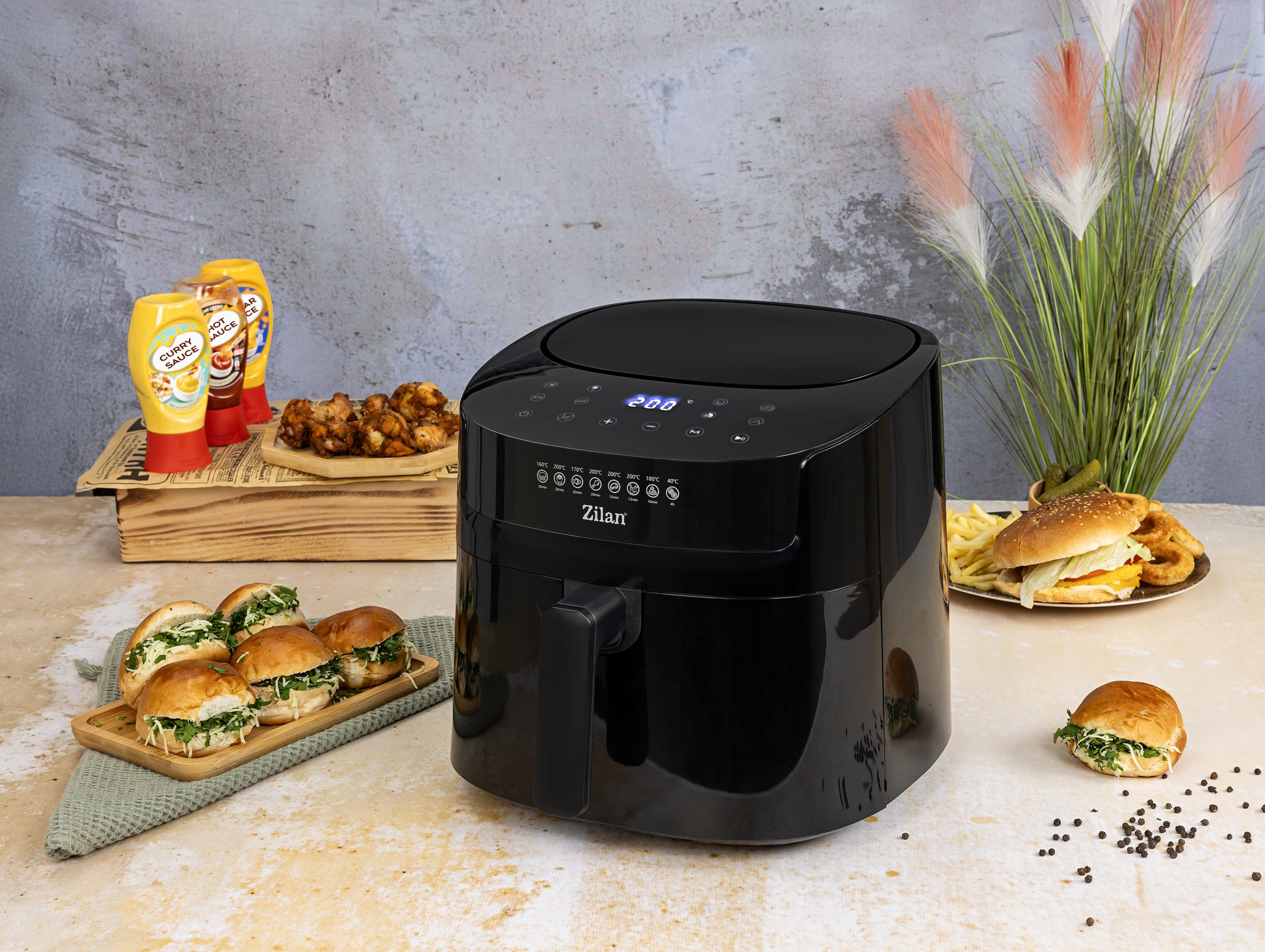 Friteuza cu aer cald Zilan ZLN7999 Negru, putere 1800 W, ecran digital, panou cu comenzi tactile