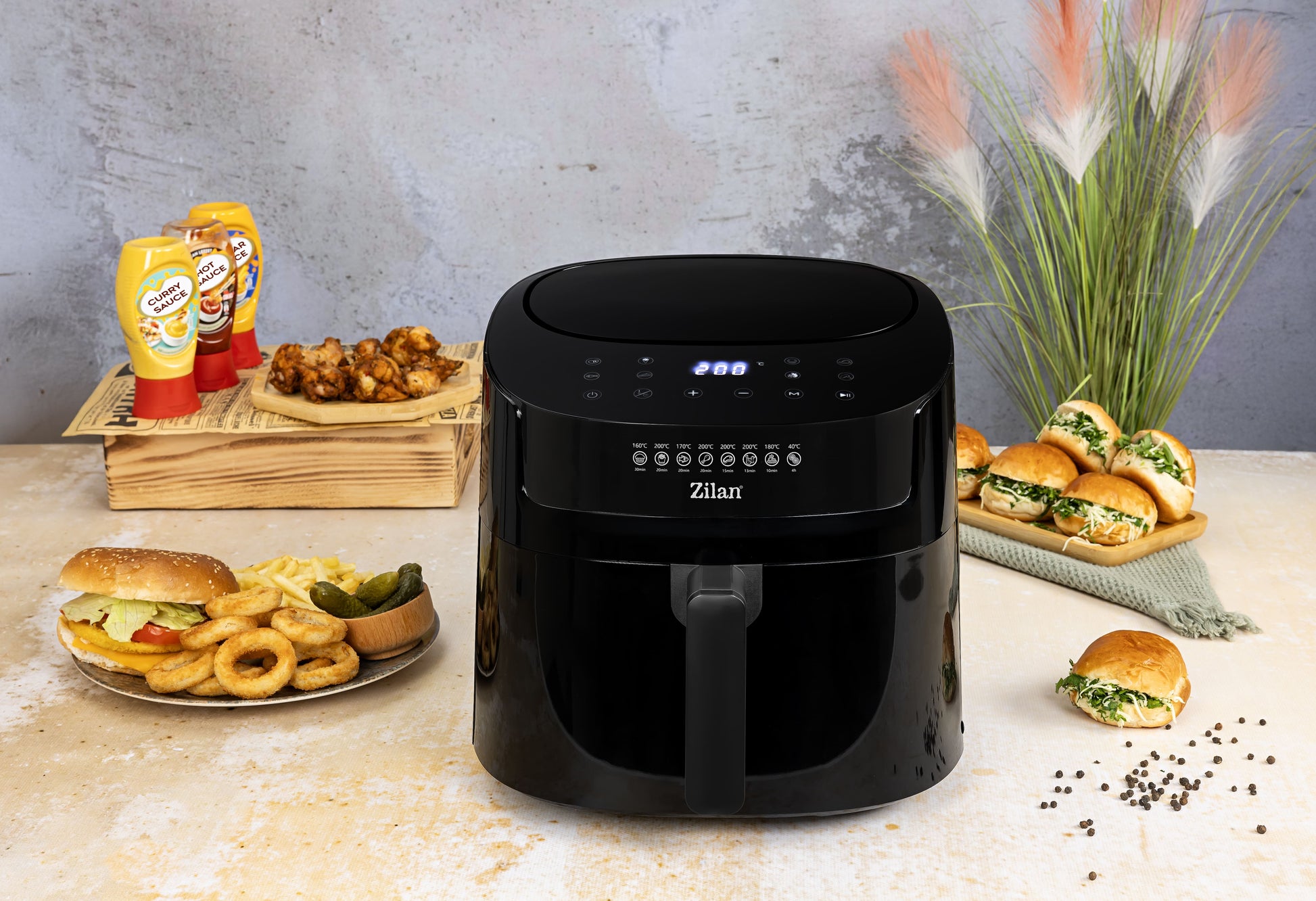 Friteuza cu aer cald Zilan ZLN7999 Negru, putere 1800 W, ecran digital, panou cu comenzi tactile