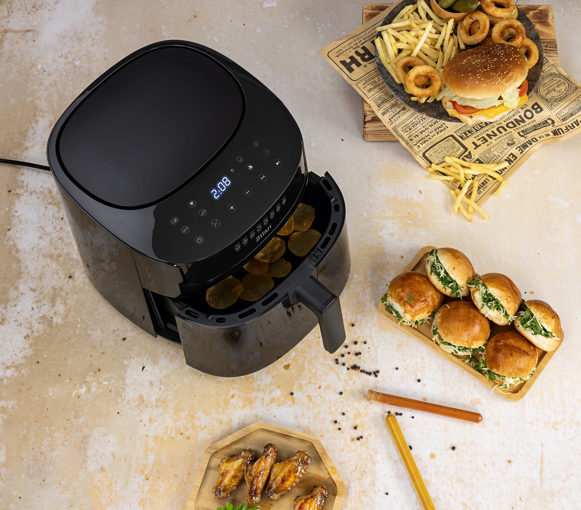 Friteuza cu aer cald Zilan ZLN7999 Negru, putere 1800 W, ecran digital, panou cu comenzi tactile