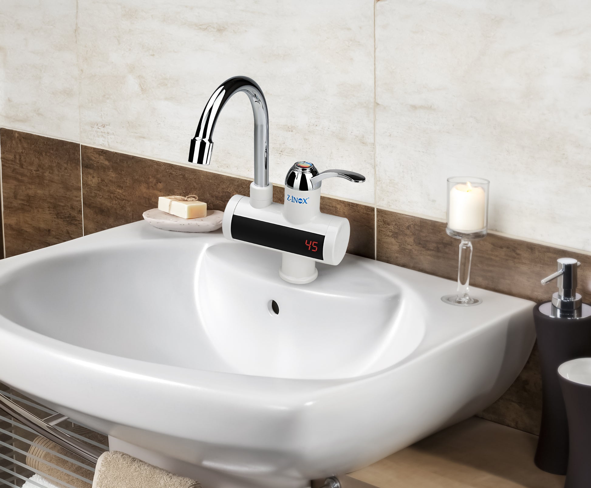 Robinet electric Z-Inox ZLN7866 Alb, ecran digital, incalzire instanta
