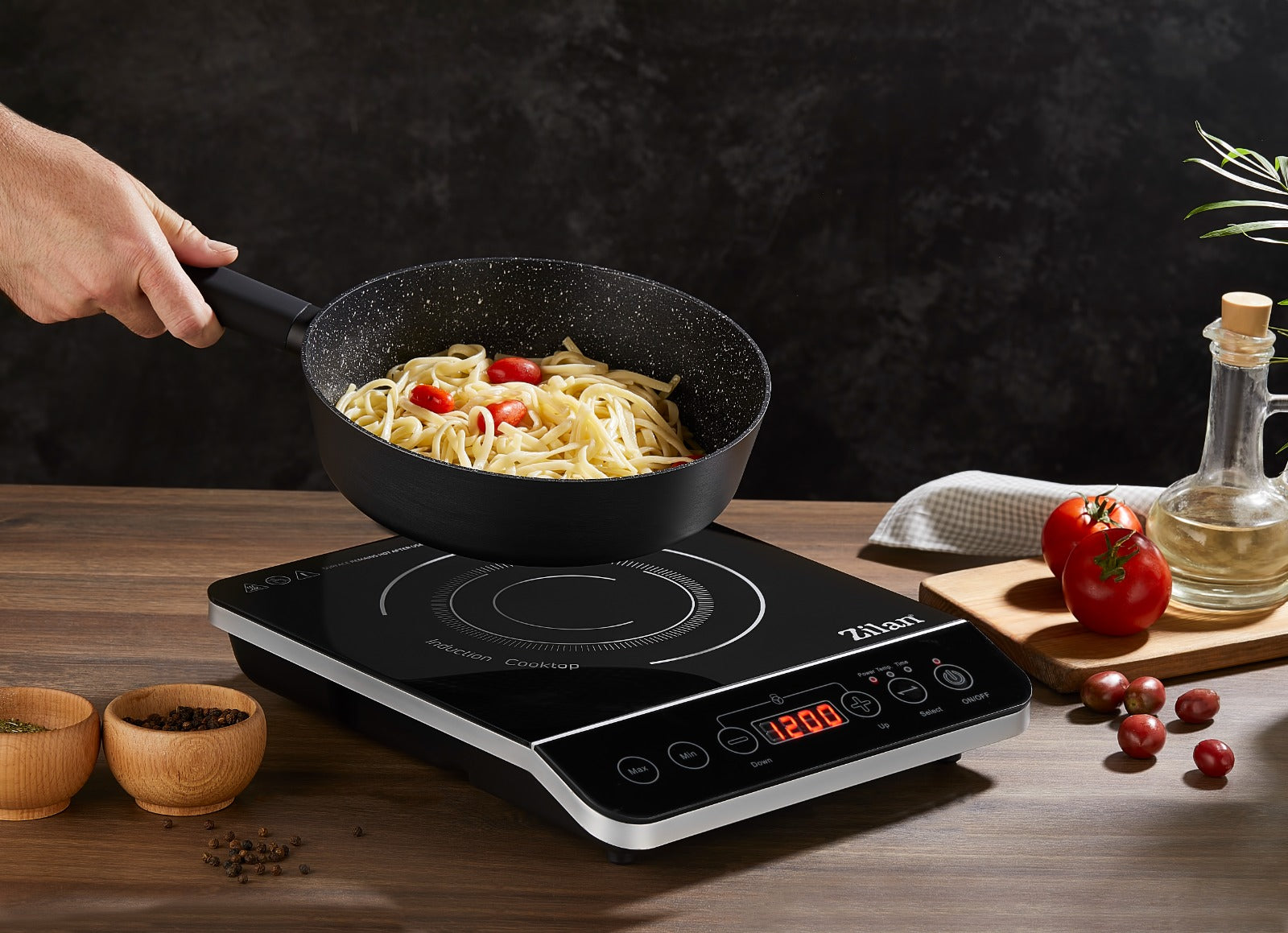 Plita cu inductie Zilan ZLN8078 Neagra, putere 2000W, geam din cristal negru