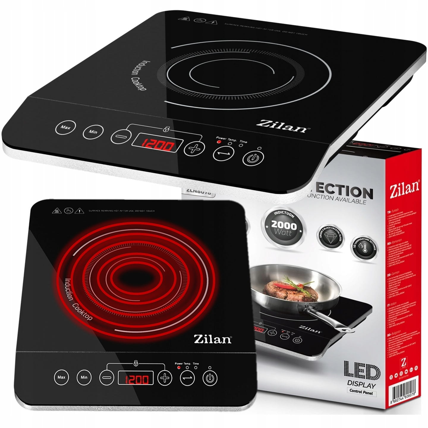 Plita cu inductie Zilan ZLN8078 Neagra, putere 2000W, geam din cristal negru