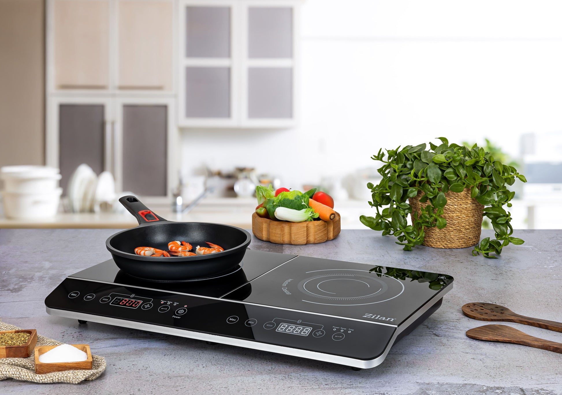 Plita cu inductie Zilan ZLN8088 Neagra, doua ochiuri, putere 3500W, geam din cristal negru