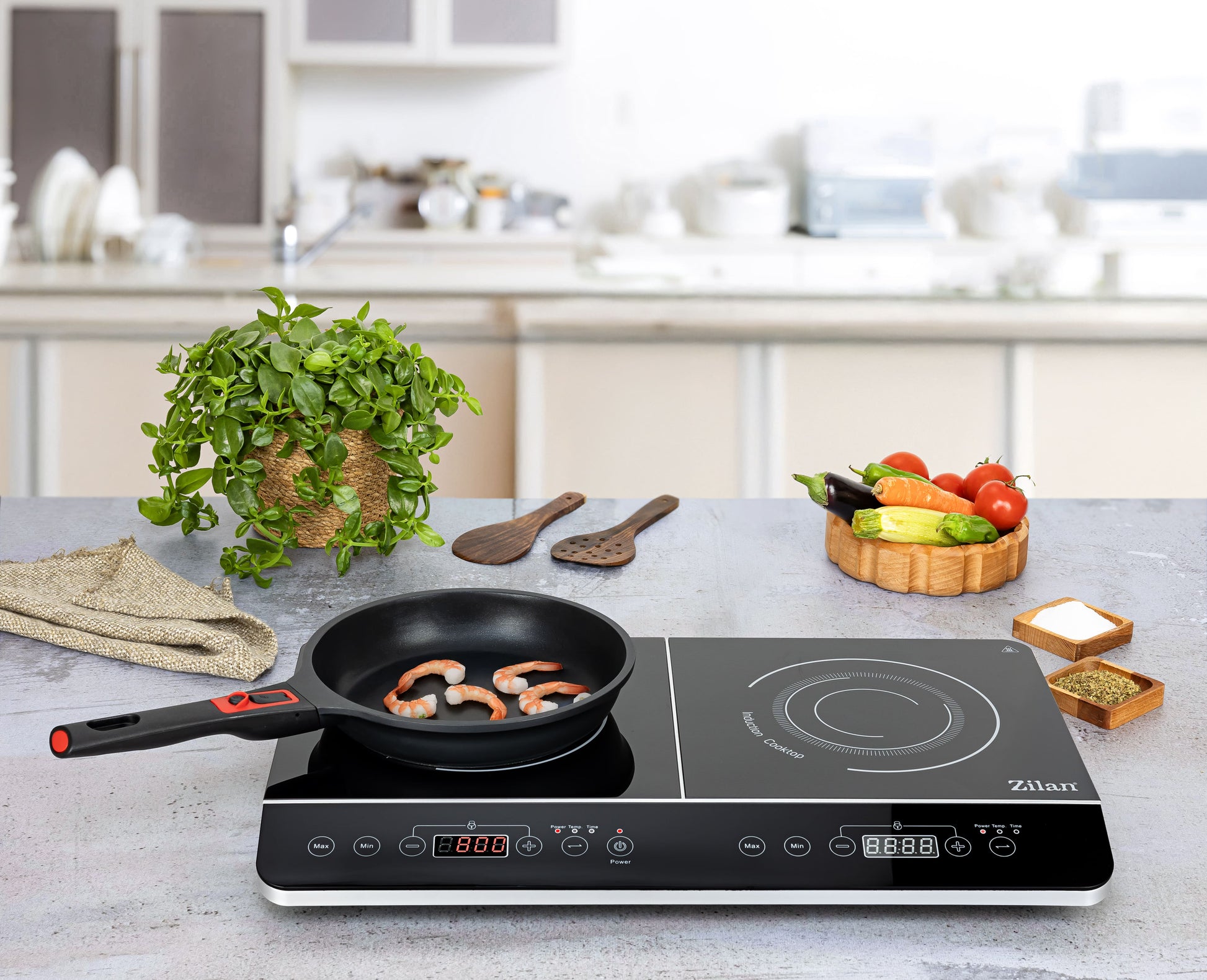 Plita cu inductie Zilan ZLN8088 Neagra, doua ochiuri, putere 3500W, geam din cristal negru