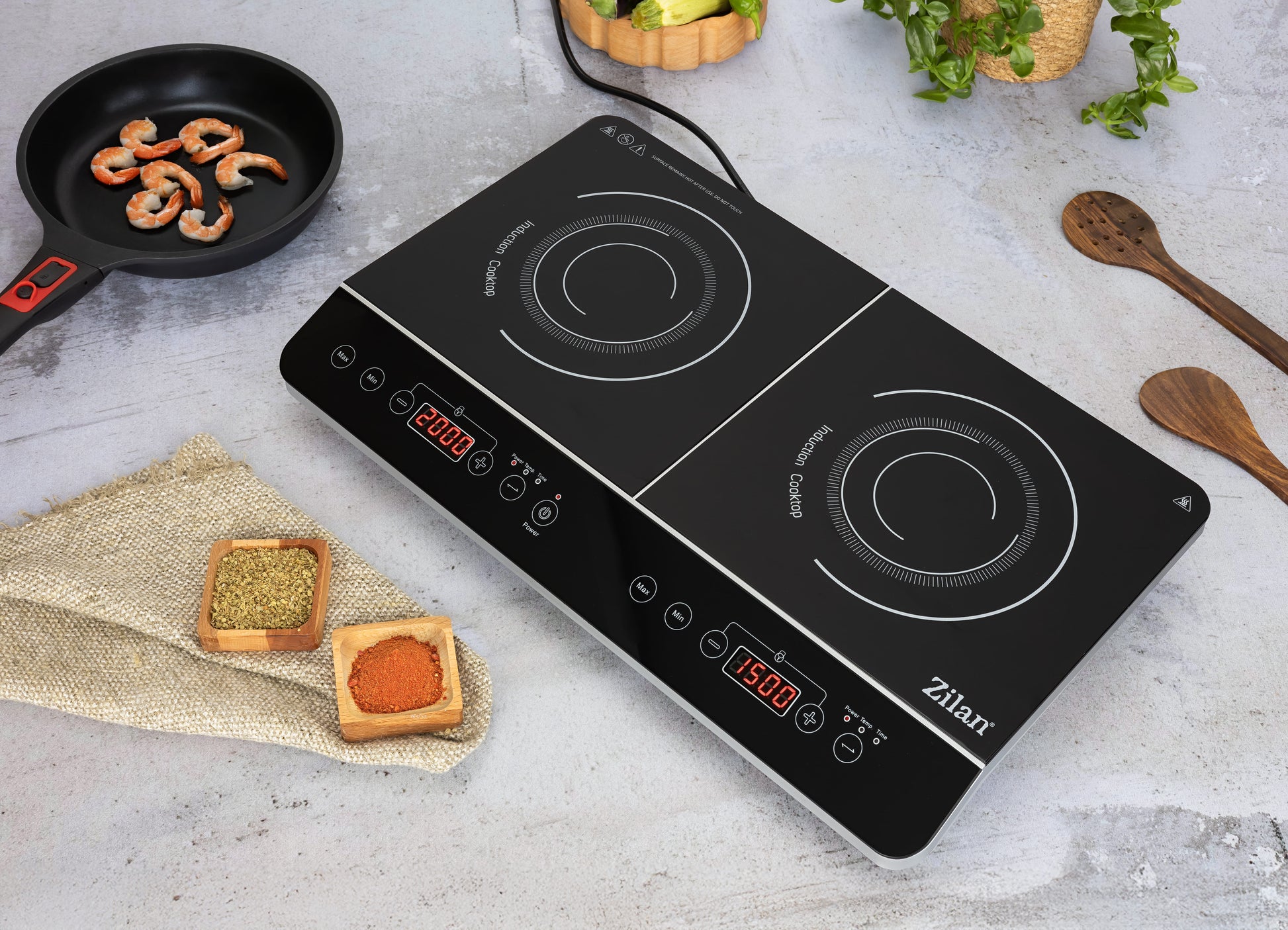 Plita cu inductie Zilan ZLN8088 Neagra, doua ochiuri, putere 3500W, geam din cristal negru