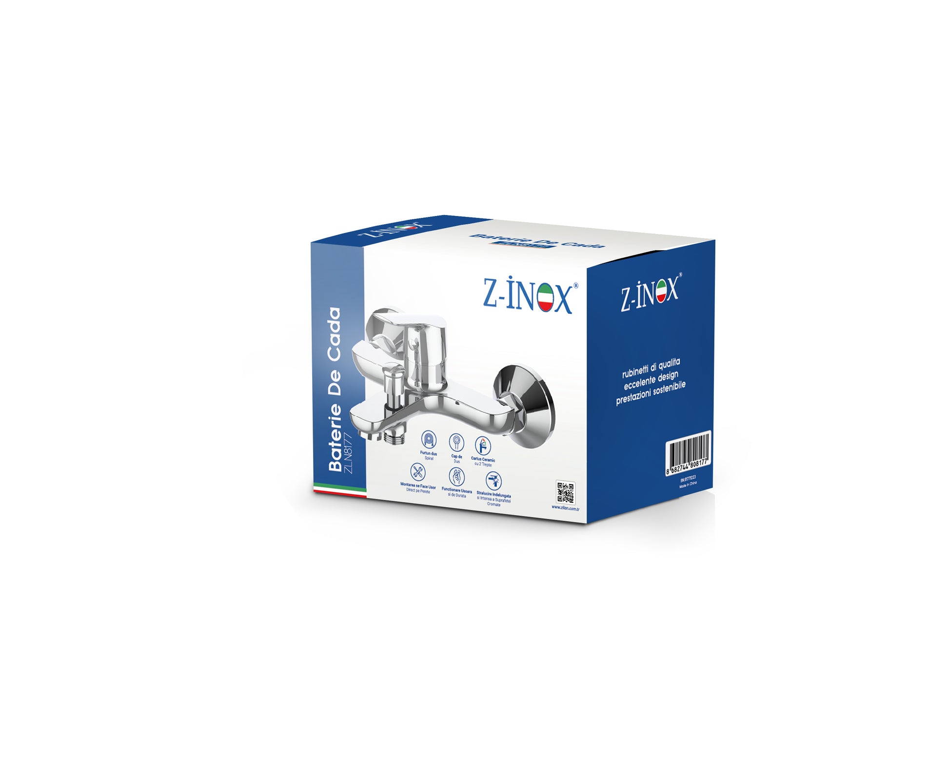 Baterie de cada Z-Inox ZLN8177 + furtun de 1.5 m + para dus, Argintiu