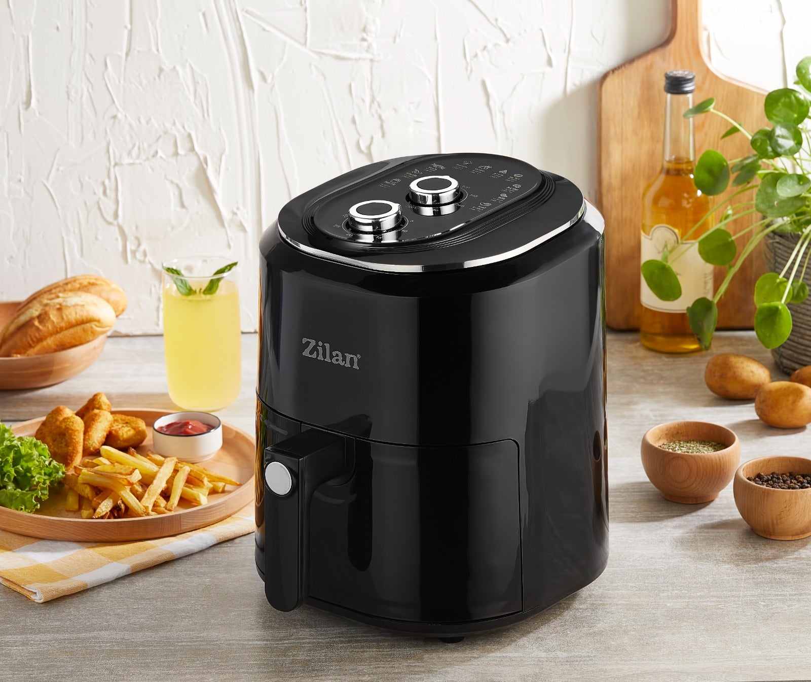 Friteuza cu aer cald Zilan ZLN8019 Neagra, putere 1360W, Capacitate 6 Litri, temperatura reglabila