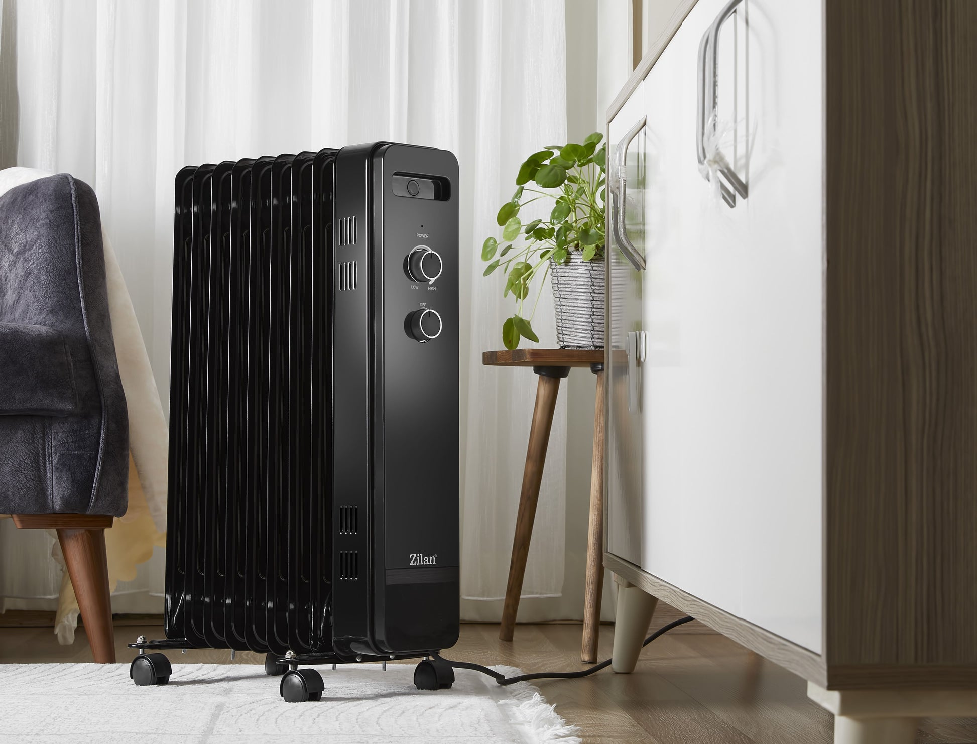 Calorifer electric Zilan ZLN8443 Negru, 9 elemnti, putere 2000W, termostat reglabil
