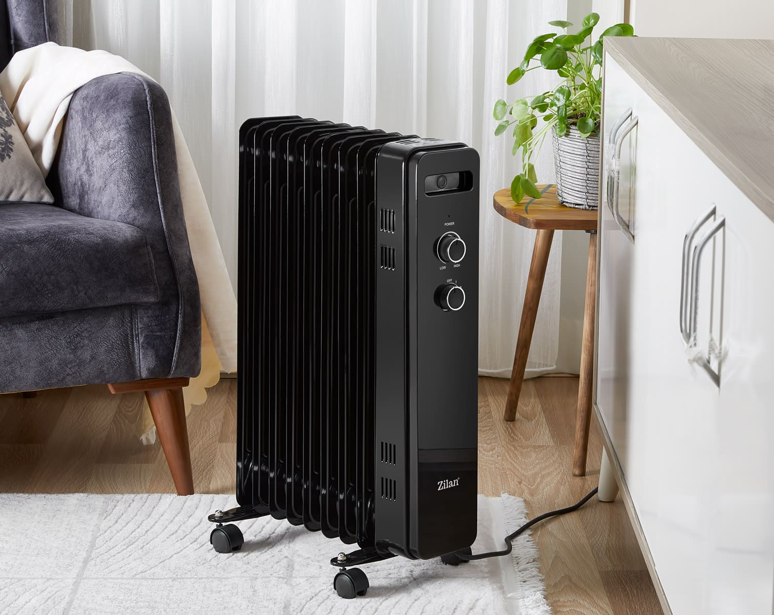 Calorifer electric Zilan ZLN8443 Negru, 9 elemnti, putere 2000W, termostat reglabil