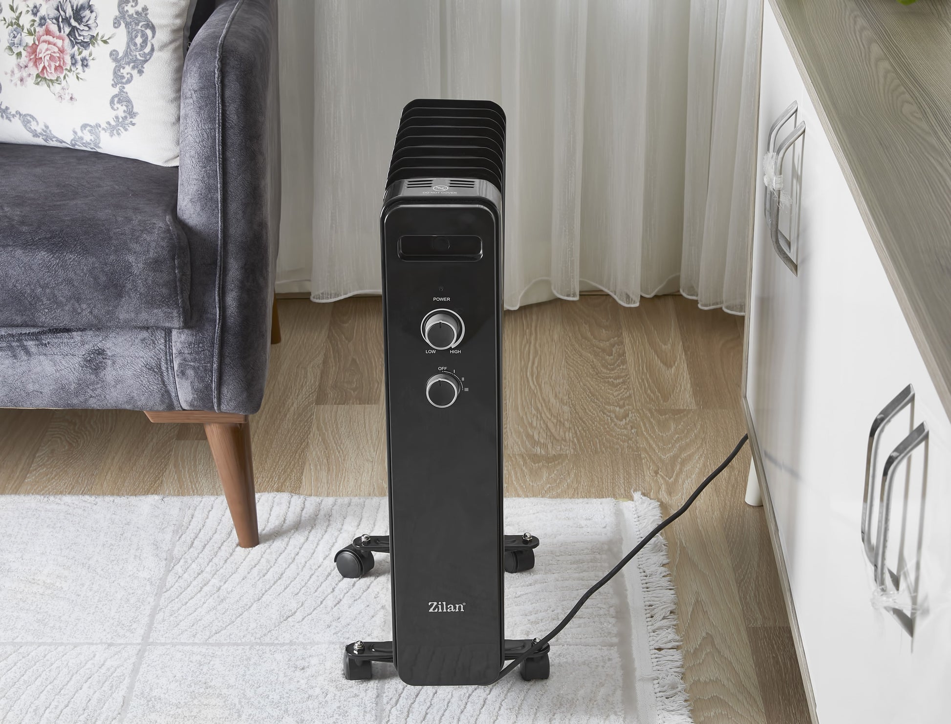 Calorifer electric Zilan ZLN8443 Negru, 9 elemnti, putere 2000W, termostat reglabil