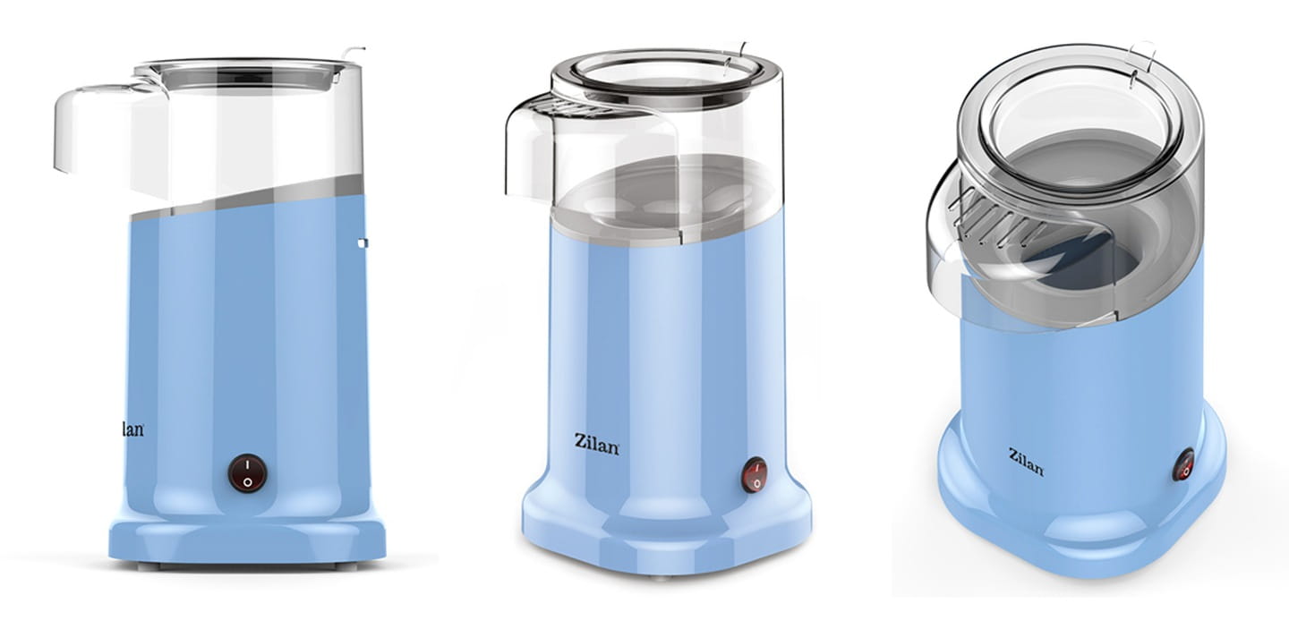 Aparat Pentru Popcorn Zilan ZLN-3147, Putere 1200W, sistem cu jet de aer cald, Bleu