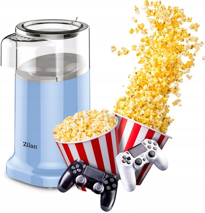 Aparat Pentru Popcorn Zilan ZLN-3147, Putere 1200W, sistem cu jet de aer cald, Bleu
