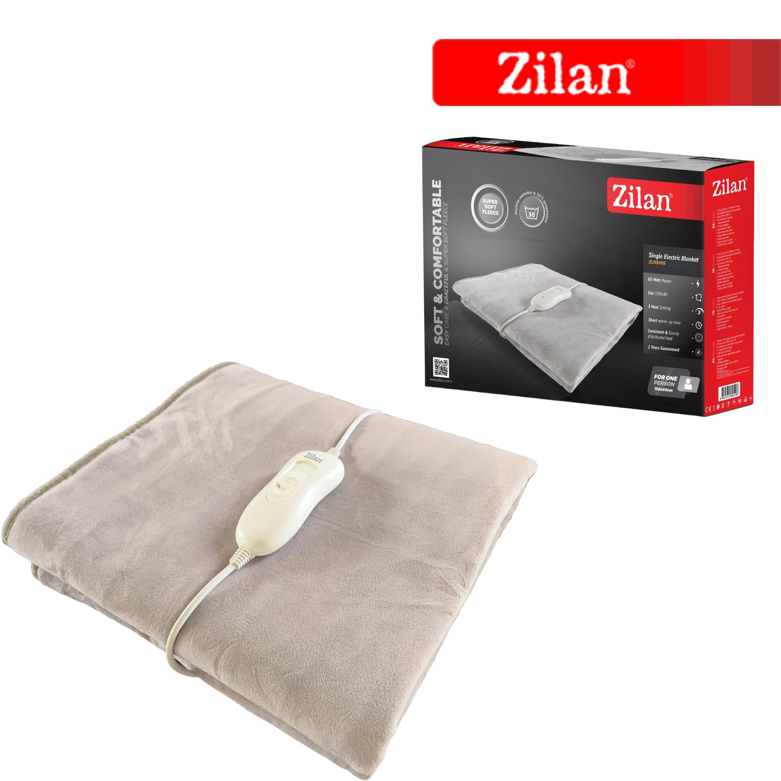 Patura electrica Zilan ZLN8498, putere 60W, dimensiuni 150 x 80 cm, 3 trepte de incalzire