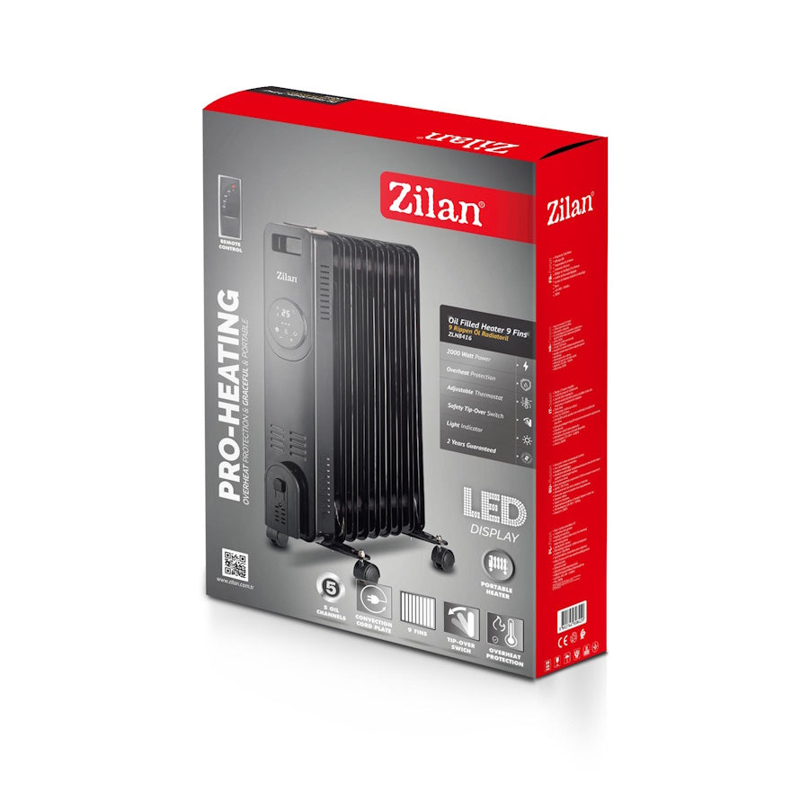 Calorifer Zilan ZLN8416 Negru cu 9 elementi, putere 2000W, indicator led