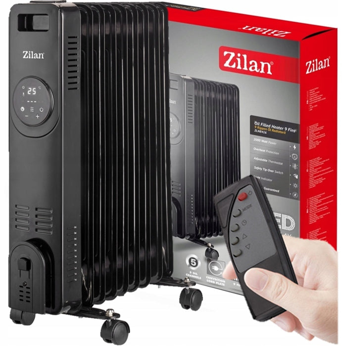 Calorifer Zilan ZLN8416 Negru cu 9 elementi, putere 2000W, indicator led