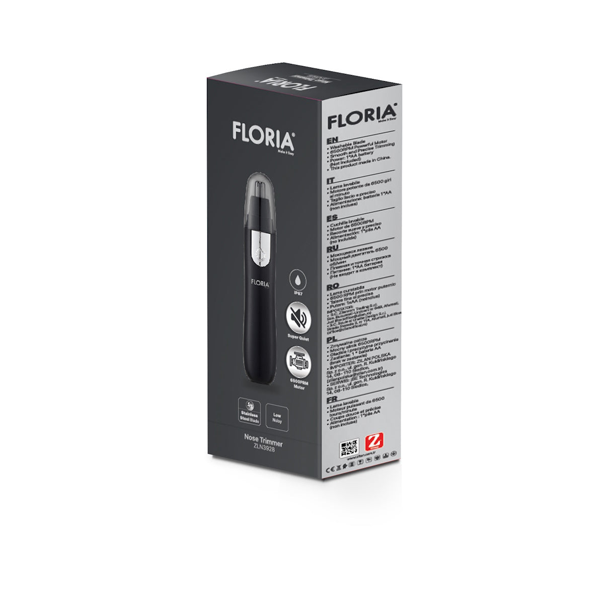 Aparat de tuns nazal Floria ZLN3928 negru, 6500 RPM, lama curatabila