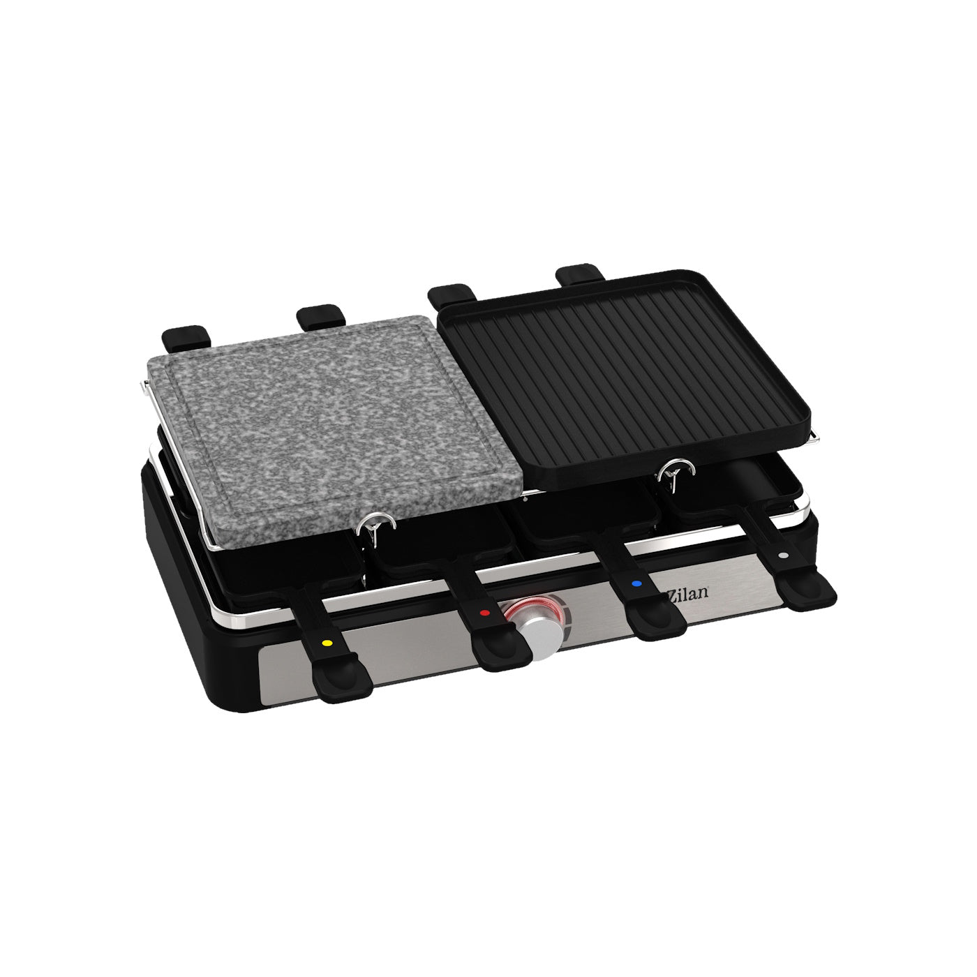 Gratar electric cu raclette Zilan ZLN8863, placa de piatra si placa de aluminiu, putere 1400 W, Gri