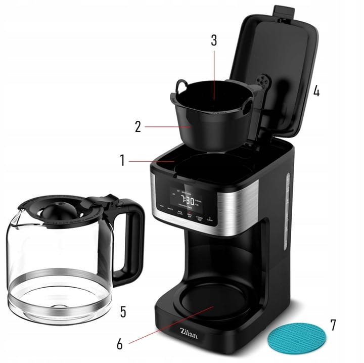 Cafetiera digitala Zilan ZLN9266, functie de preparare la o ora uterioara, auto curatare