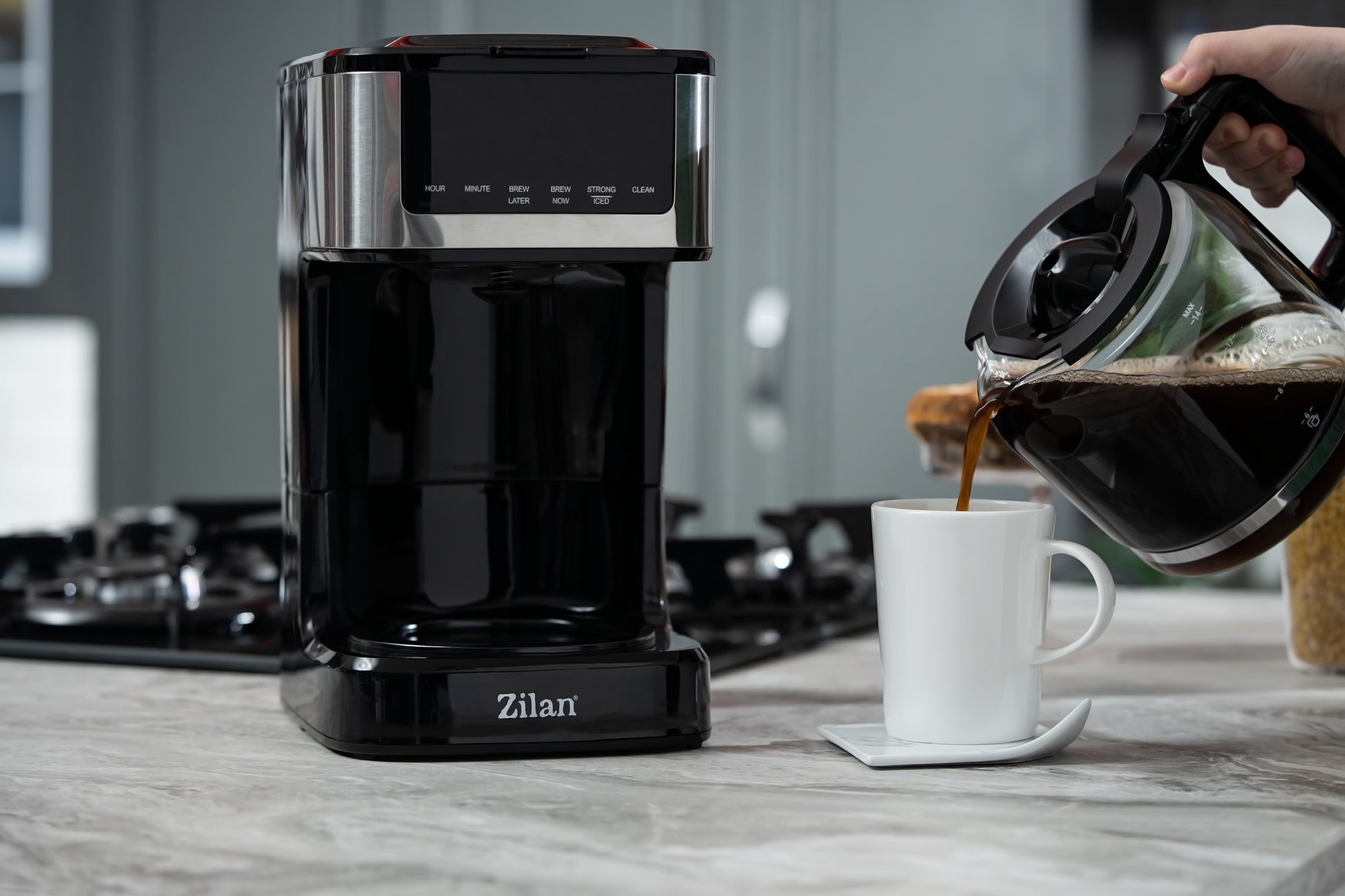 Cafetiera digitala Zilan ZLN9266, functie de preparare la o ora uterioara, auto curatare