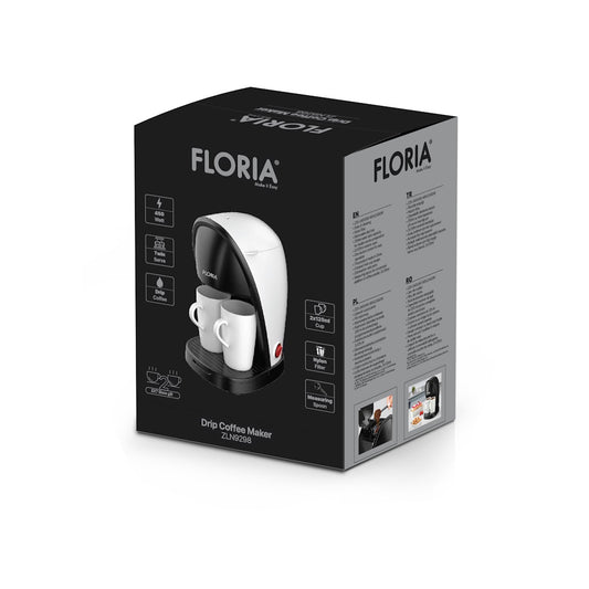 Aparat de facut cafea Floria ZLN9298, filtru de nailon, cupa pentru masurat, 2 cesti incluse, Alb