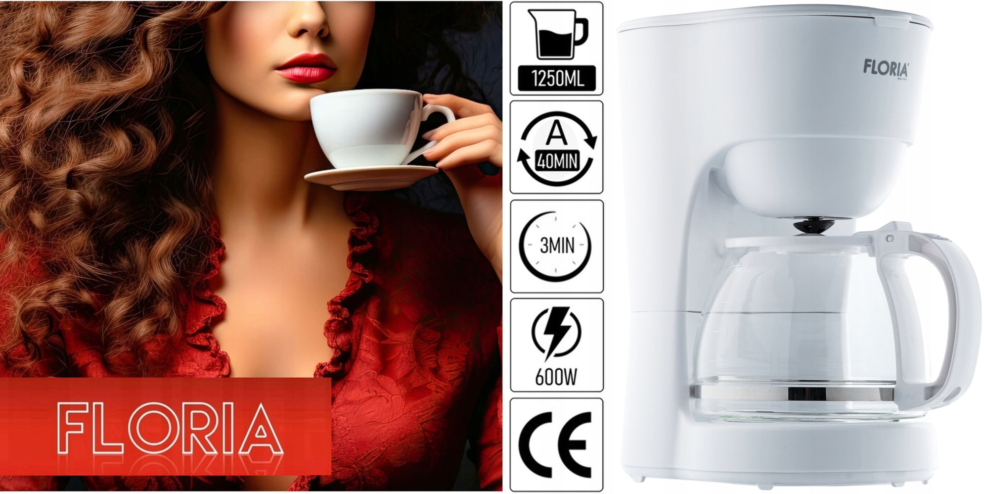 Aparat de facut cafea Floria ZLN9274 Alb, putere 600W, oprire automata, vas de 1.2 litrii