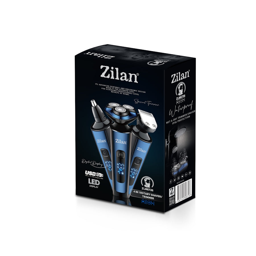 Aparat de ras 4 in 1 Zilan ZLN8726 fara fir, afisare LED, autonomie de 60 de minute