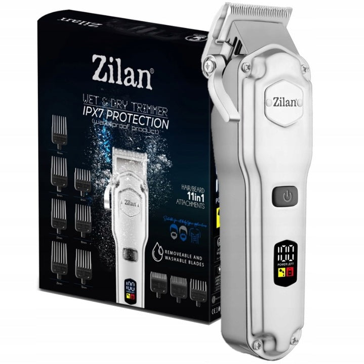 Aparat de tuns 11 in 1 Zilan ZLN8689, lame din otel inoxidabil, rezistenta la apa IPX7