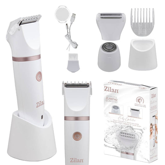 Aparat de epilat Zilan ZLN8740 Alb, 3 capete de epilare, 3 nivele de taiere, perie pentru curatare