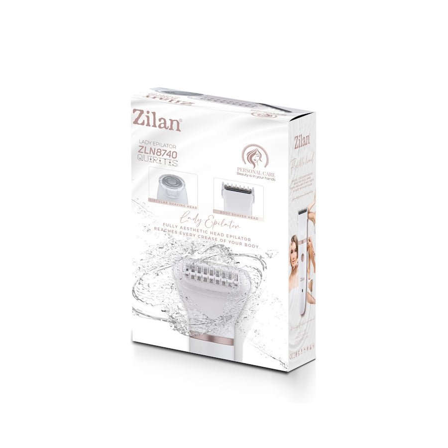 Aparat de epilat Zilan ZLN8740 Alb, 3 capete de epilare, 3 nivele de taiere, perie pentru curatare