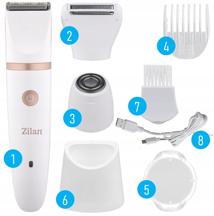 Aparat de epilat Zilan ZLN8740 Alb, 3 capete de epilare, 3 nivele de taiere, perie pentru curatare