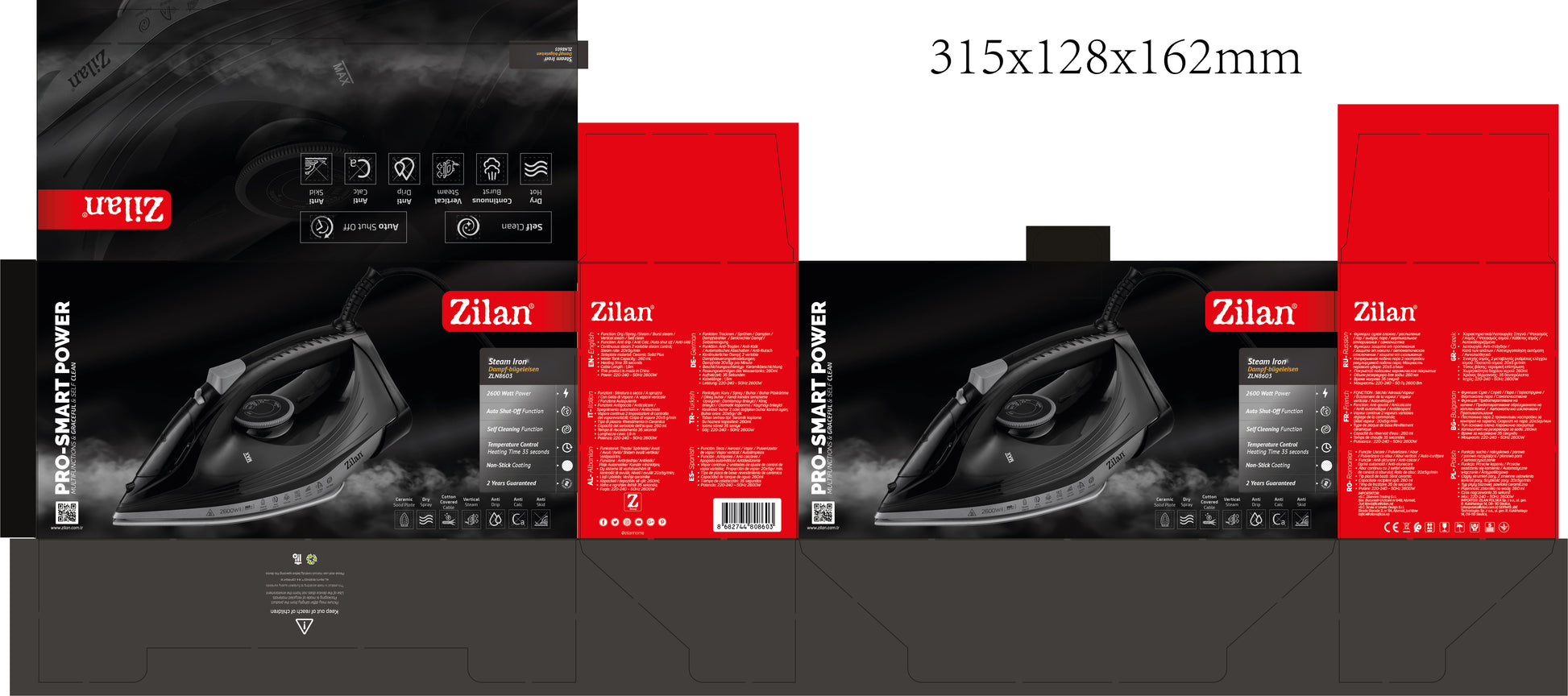 Fier de calcat Zilan ZLN8603, talpa ceramica, Negru, Putere 2600W, calcare cu abur