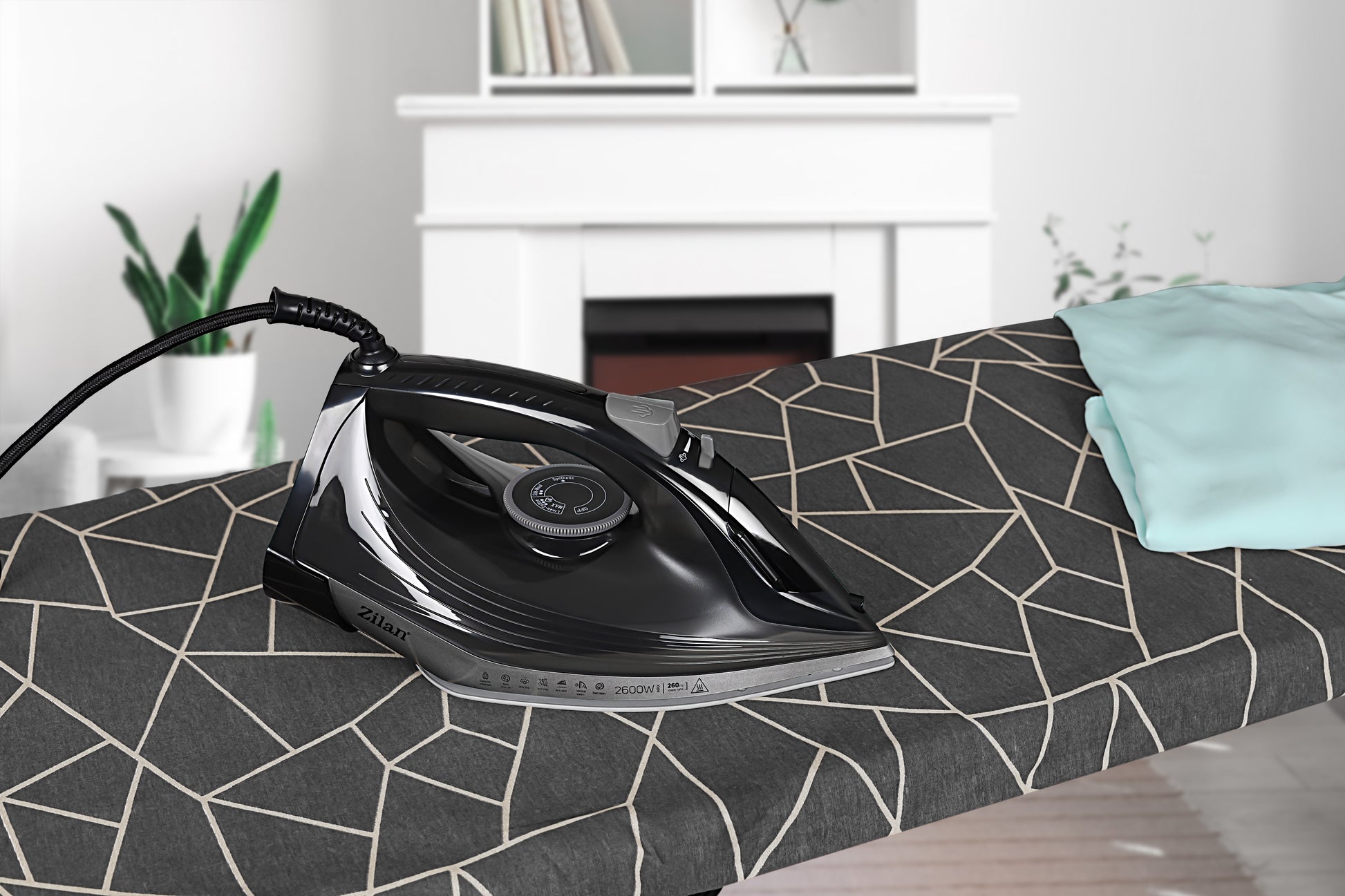 Fier de calcat Zilan ZLN8603, talpa ceramica, Negru, Putere 2600W, calcare cu abur