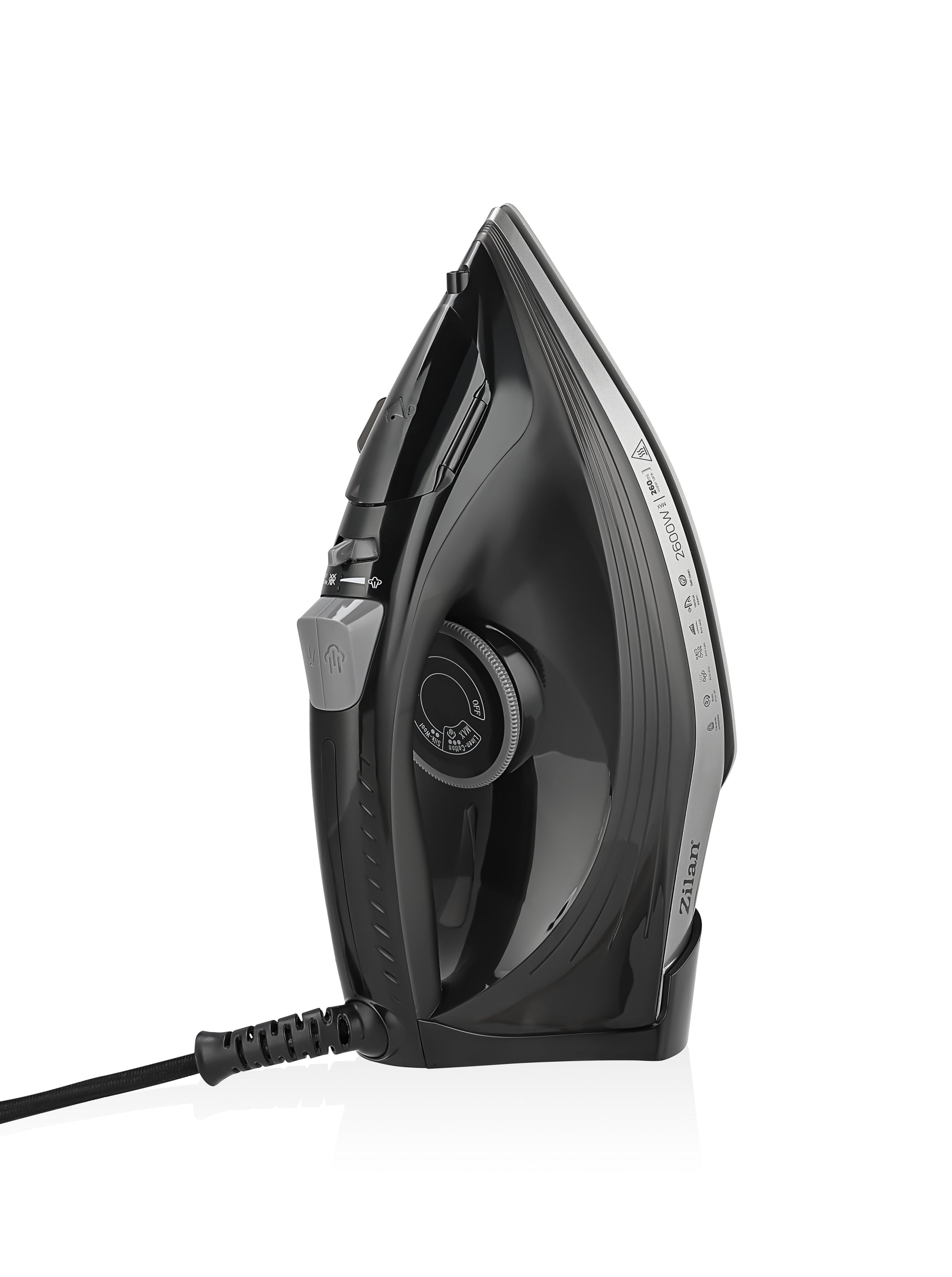 Fier de calcat Zilan ZLN8603, talpa ceramica, Negru, Putere 2600W, calcare cu abur