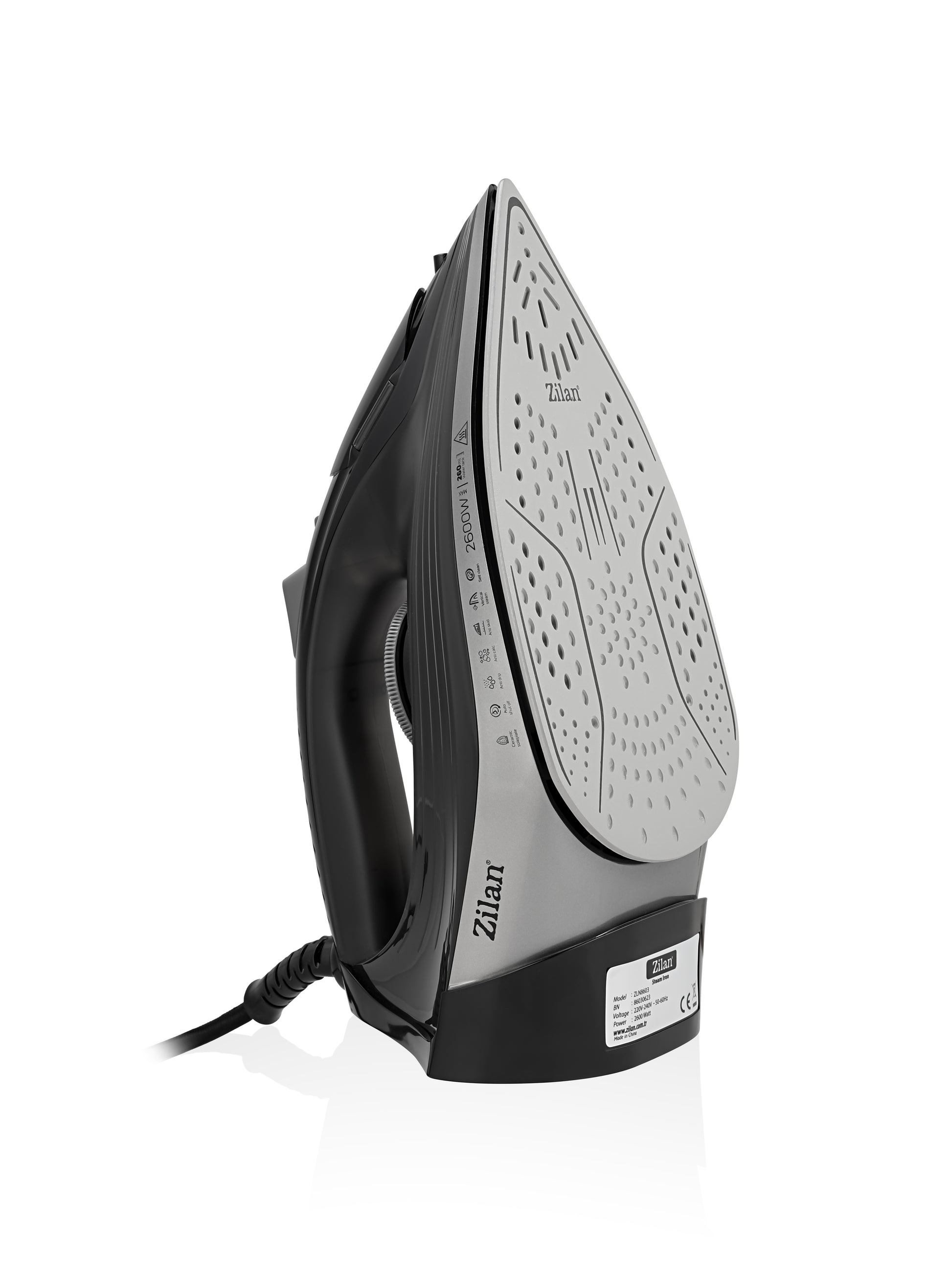 Fier de calcat Zilan ZLN8603, talpa ceramica, Negru, Putere 2600W, calcare cu abur