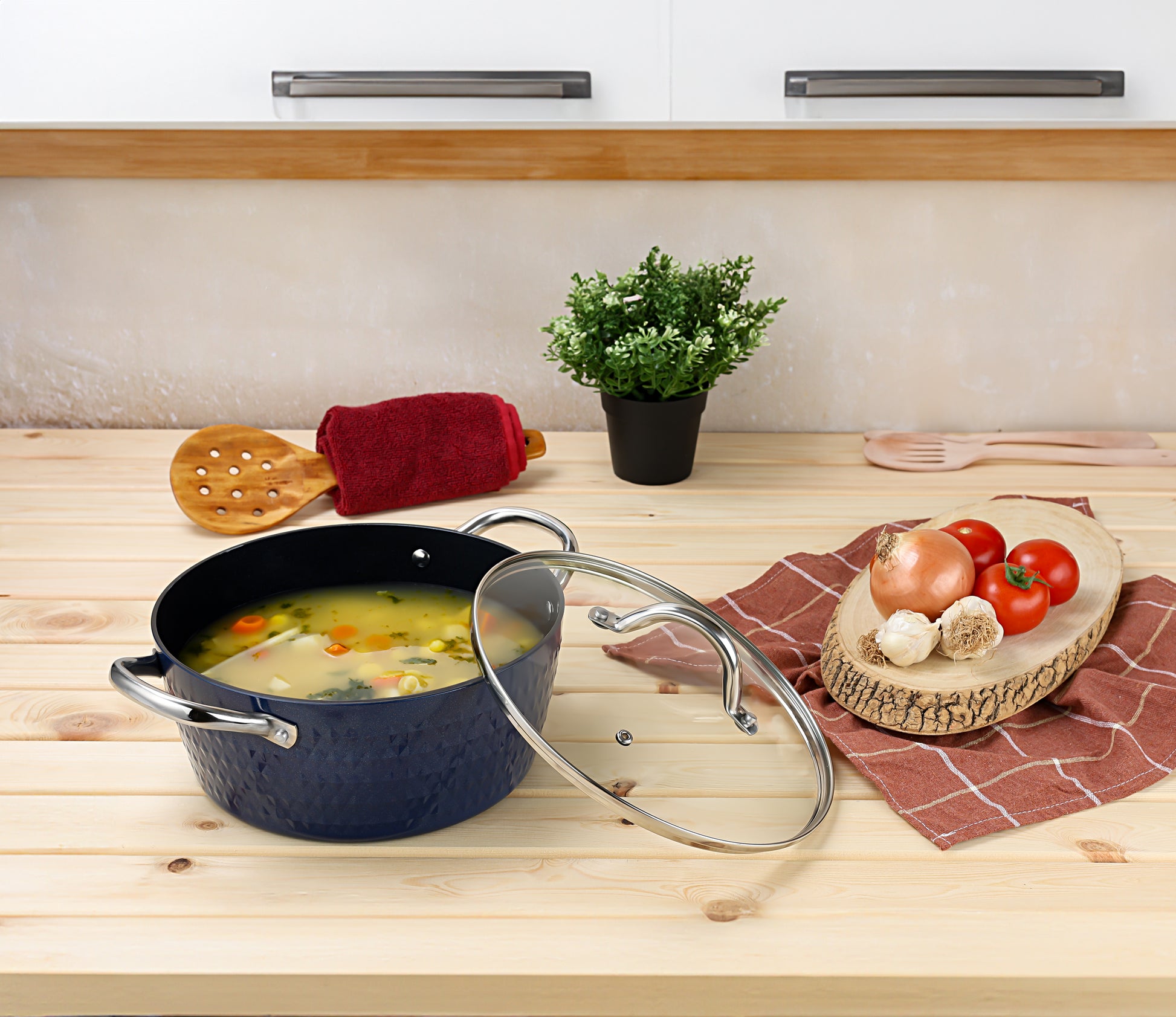 Oala cu capac Zilan ZLN9617 diamond, cu baza de inductie, ceramica si inox, usor de spalat, 24 cm,4L