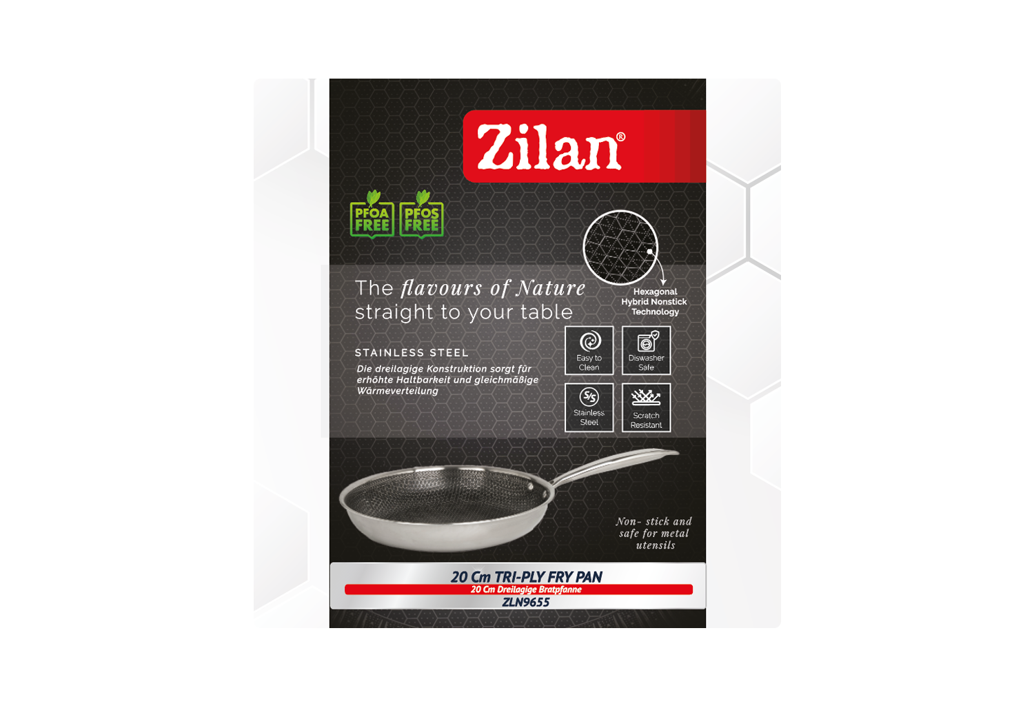 Tigaie Zilan ZLN9655 tri-ply, inox,antiaderent, protectie la zgarieturi, usor de spalat, 20 cm,1L