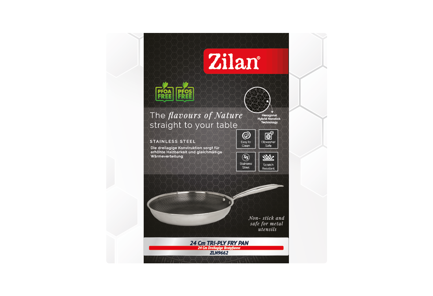 Tigaie Zilan ZLN9662 tri-ply, inox, antiaderent, protectie la zgarieturi, usor de spalat, 24 cm,1.4L