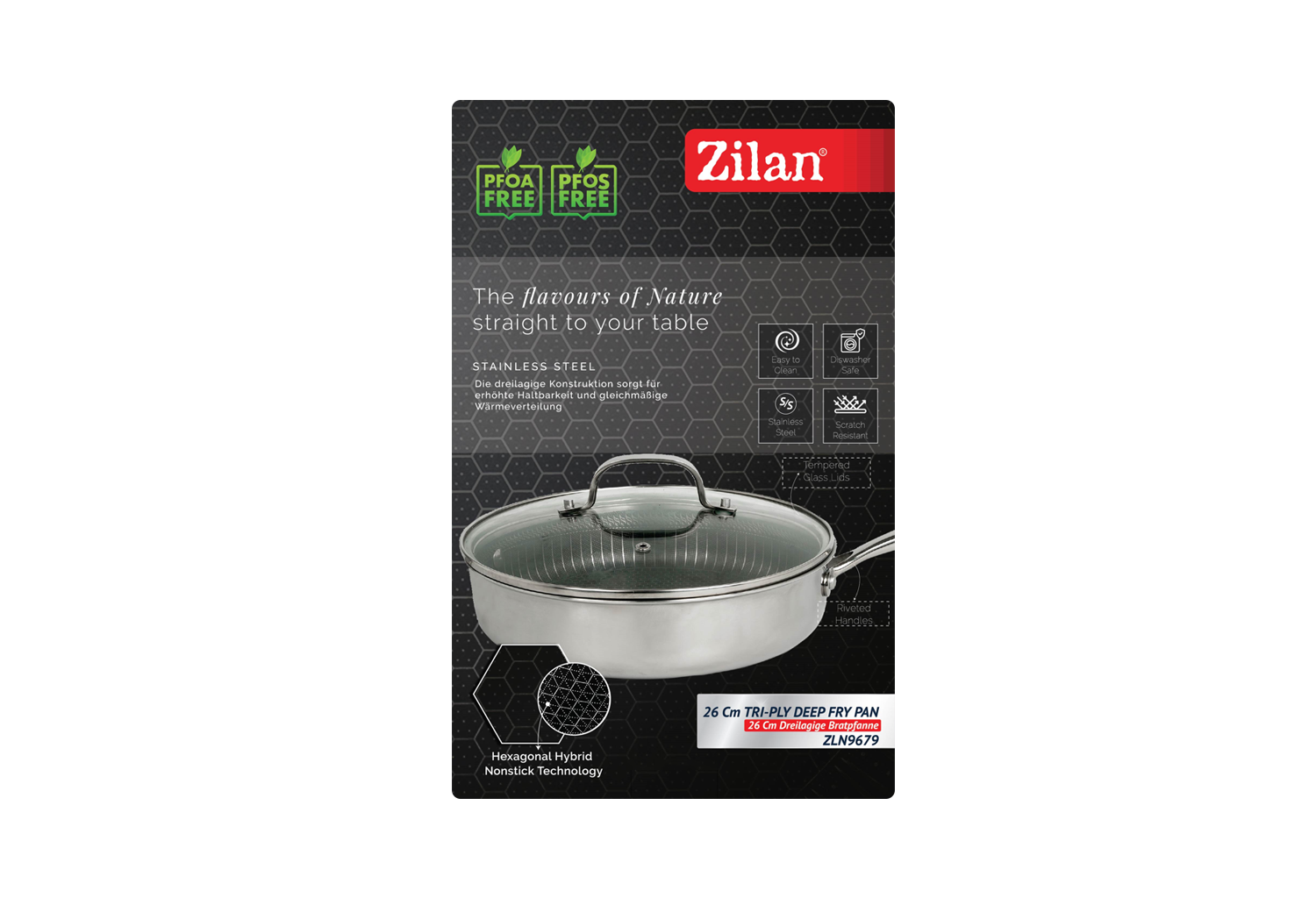 Tigaie inalta Zilan ZLN9679 cu capac tri-ply, inox, antiaderent, protectie la zgarieturi, usor de spalat, 26 cm ,3.2L