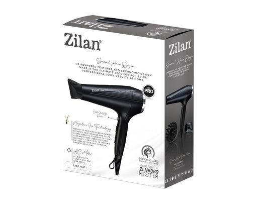 Uscator de par Zilan ZLN9389, 2200W, 2 trepte de viteza, 3 trepte de temperatura, cu aer cald si rece, Negru