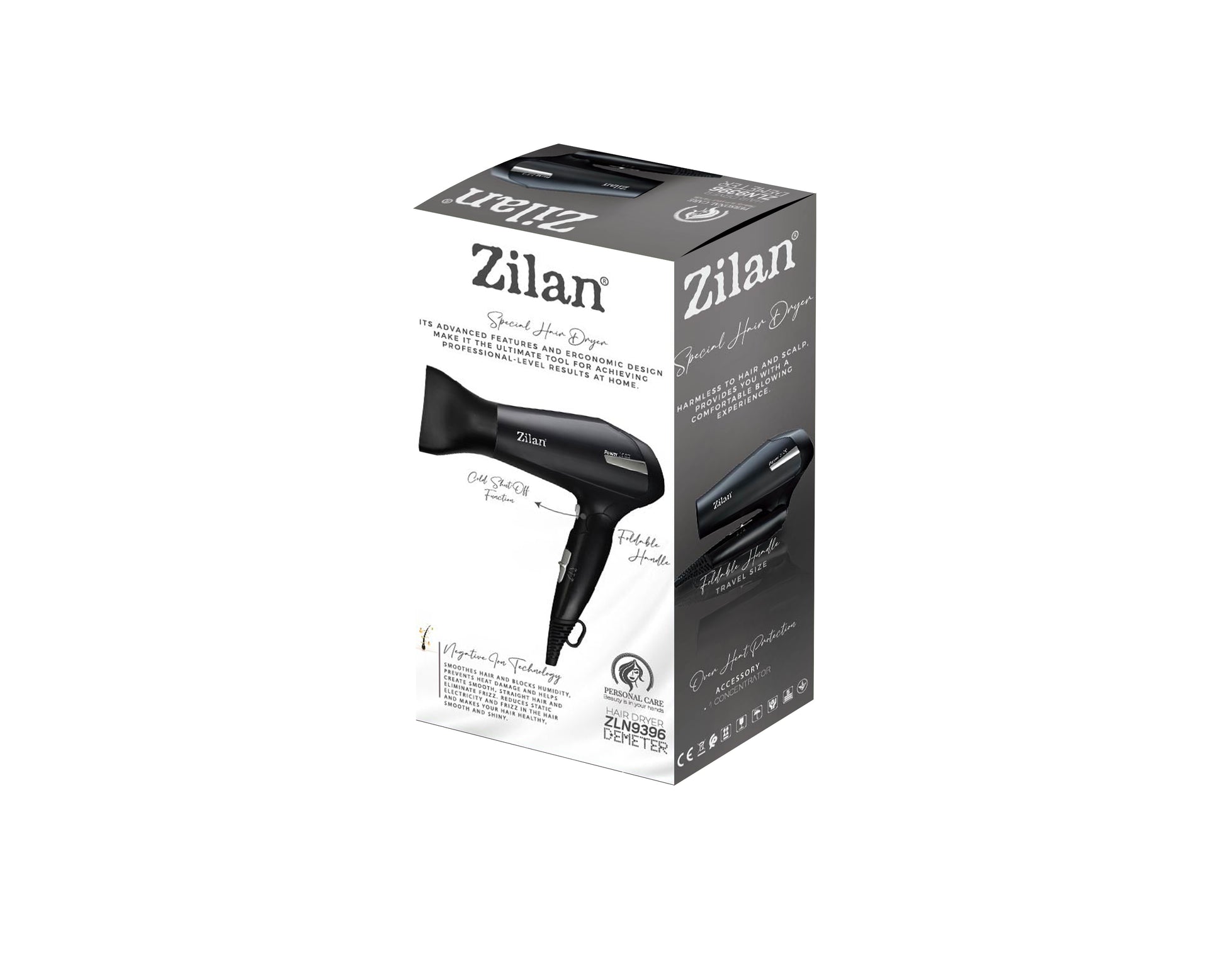 Uscator de par Zilan ZLN9396, 2000W, 2 trepte de viteza, 2 trepte de temperatura, cu aer cald si rece, Negru