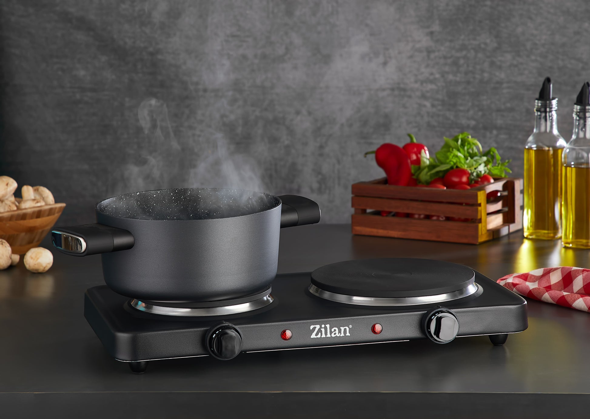 Plita electrica Dubla Zilan ZLN-2181 Negru, 2500W, termostat reglabil, protectie impotriva supraincalzirii