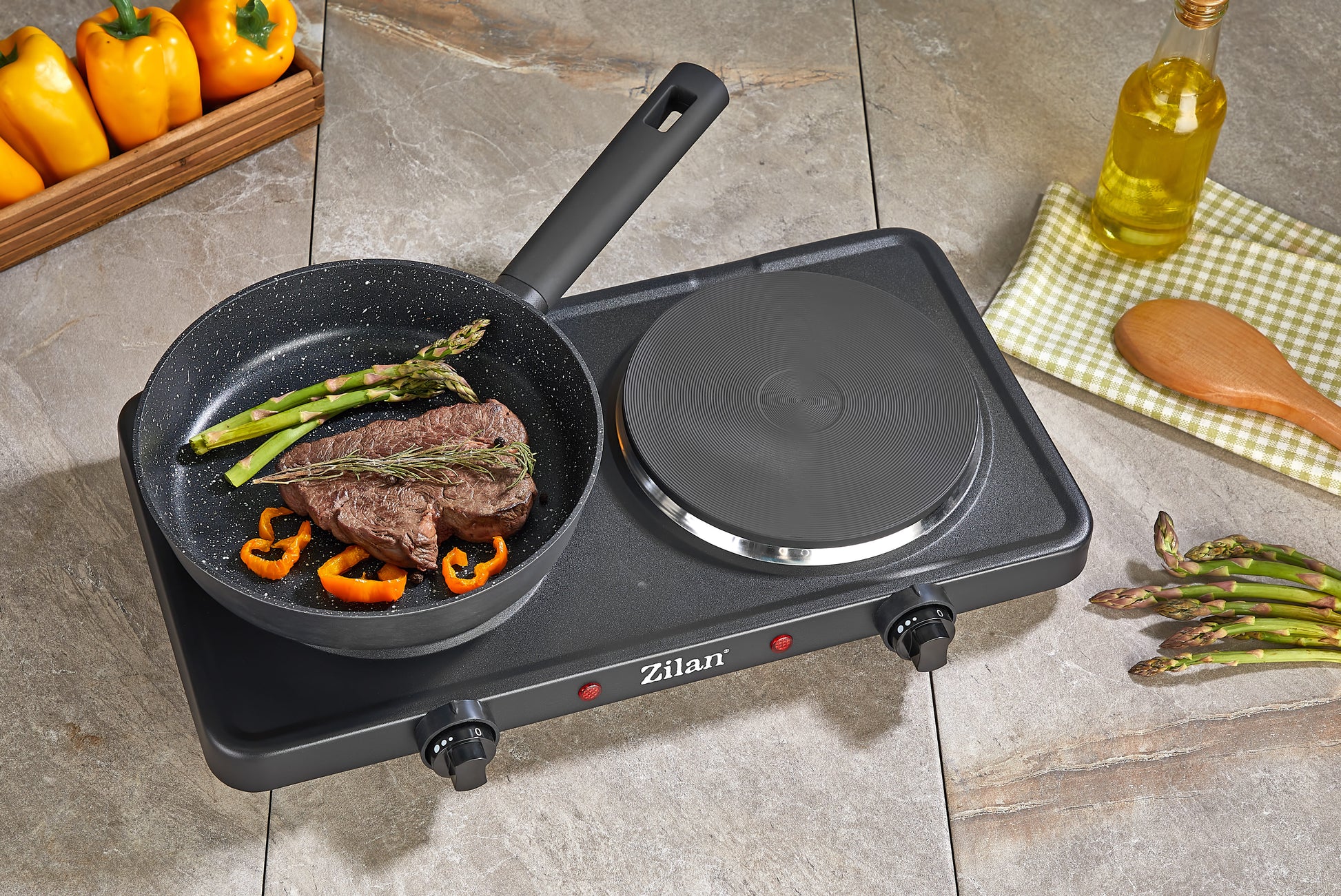 Plita electrica Dubla Zilan ZLN-2181 Negru, 2500W, termostat reglabil, protectie impotriva supraincalzirii